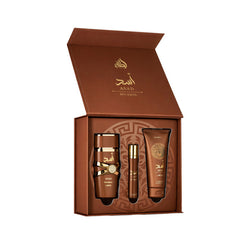 Cofanetto regalo Lattafa Asad Bourbon: Eau de Parfum Spray 100ml + Eau de Parfum Spray da viaggio 12ml + Gel doccia 100ml