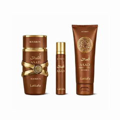 Cofanetto regalo Lattafa Asad Bourbon: Eau de Parfum Spray 100ml + Eau de Parfum Spray da viaggio 12ml + Gel doccia 100ml