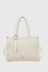 VERDE FASHION Shopper in rafia ed ecopelle