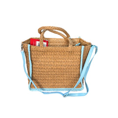 Naj-Oleari Borsa in paglia linea Flo con profili azzurri