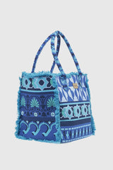 VERDE FASHION | Borsa mare in cotone fantasia geometrica