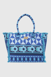 VERDE FASHION | Borsa mare in cotone fantasia geometrica