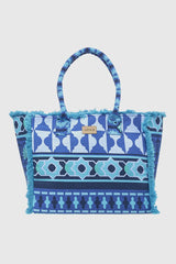 VERDE FASHION | Borsa mare in cotone fantasia geometrica