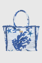 VERDE FASHION | Borsa mare in cotone fantasia coralli