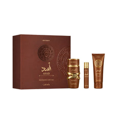 Cofanetto regalo Lattafa Asad Bourbon: Eau de Parfum Spray 100ml + Eau de Parfum Spray da viaggio 12ml + Gel doccia 100ml