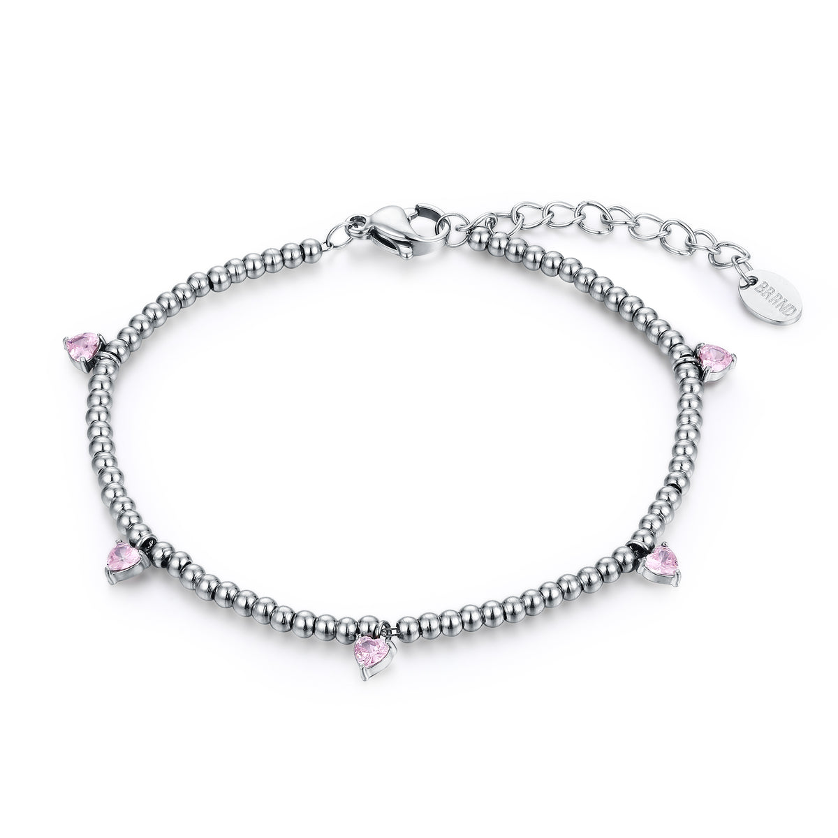 Brand Gioielli - Bracciale Sfere Cuori Pendenti Rosa