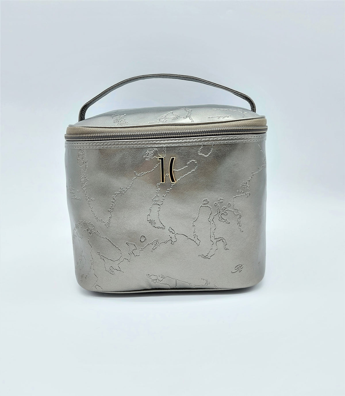 Alviero Marti Beauty Case Pewter Con Cartina Geografica E Scritta In Rilievo