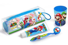 Super mario kit da viaggio con spazzolino, dentifricio e bicchiere