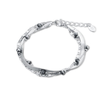 Brand Gioielli Linea Layers Bracciale Triplo Filo con Cristalli Neri