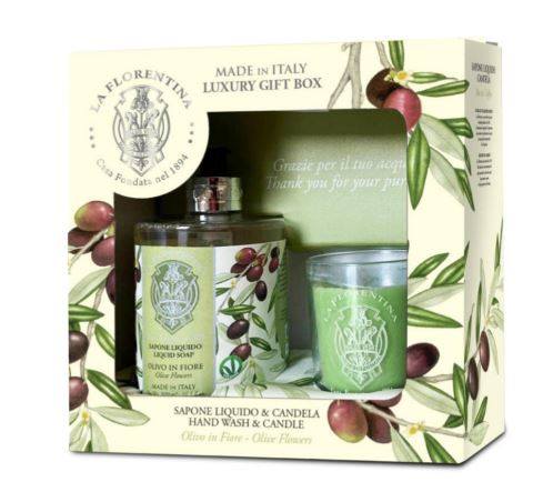 La Florentina Set relax all'Olivo in Fiore Con Sapone Liquido e Candela