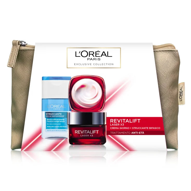 L OREAL REVITALIFT LASER X3 POCHETTE REGALO CREMA GIORNO 50ML STRUCCANTE OCCHI 125ML
