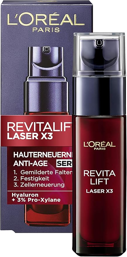 L'Oréal Paris Siero Revitalift Laser X3, trattamento anti età per la cura del viso a tripla azione, con acido ialuronico, 30 ml