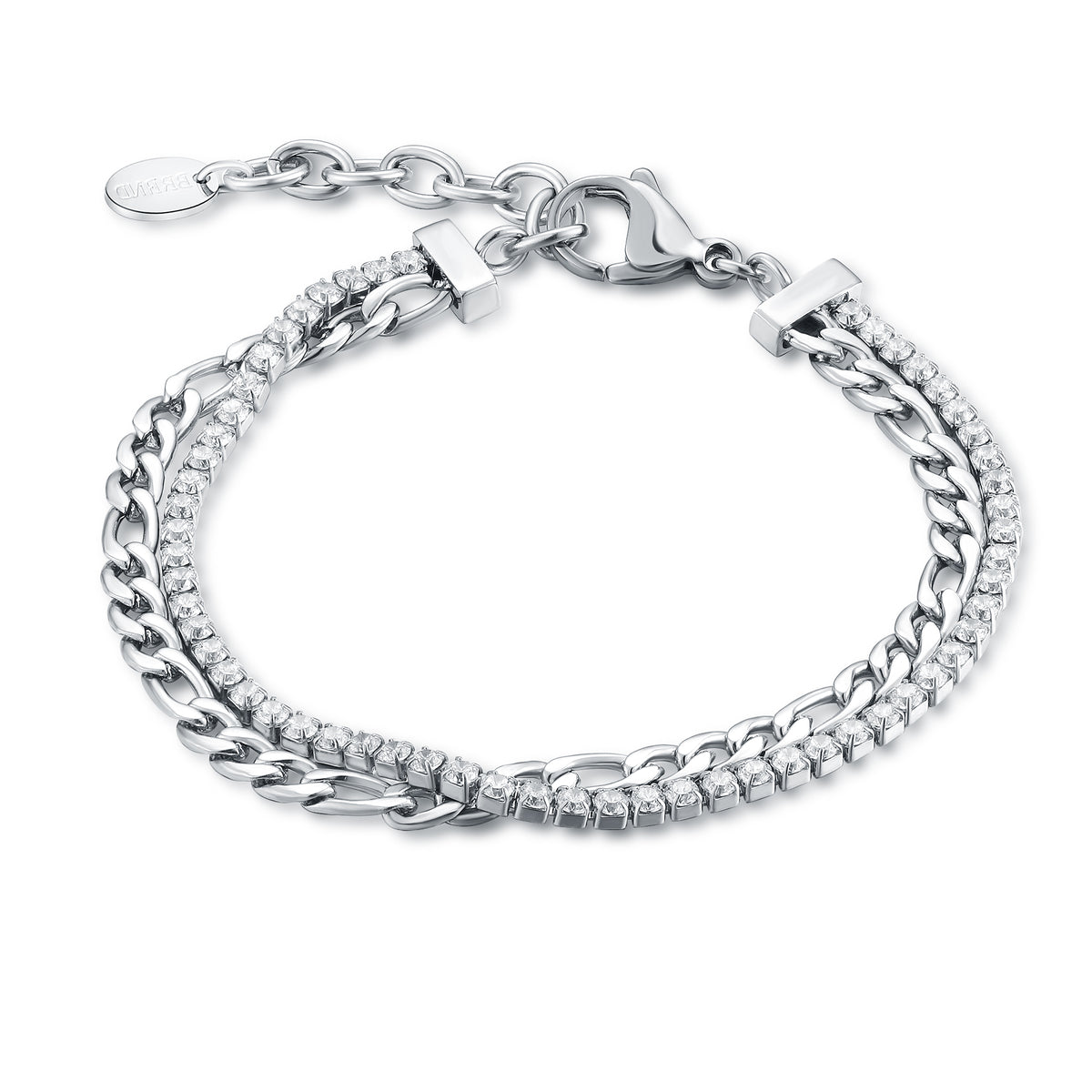 Brand Gioielli - Bracciale Tennis 2mm con catena figaro