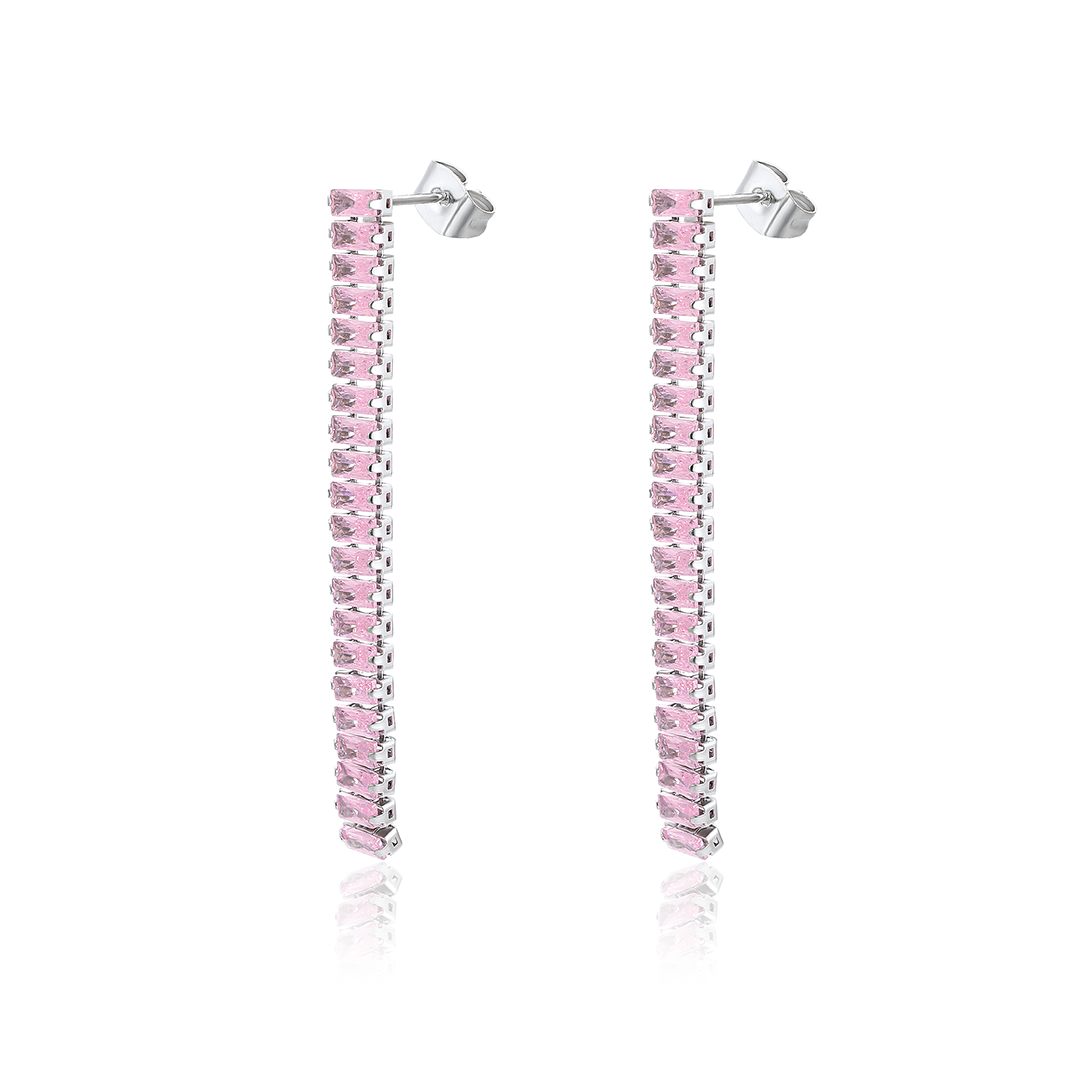 Brand Gioielli - Orecchini Pendenti Tennis Baguette Rosa