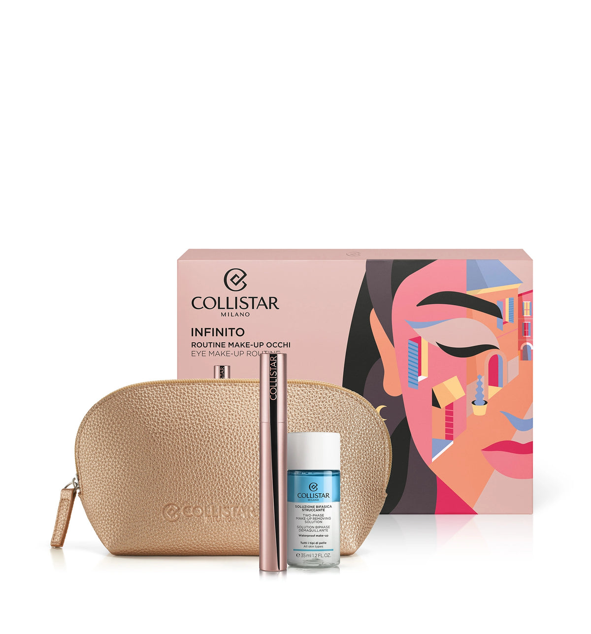 COLLISTAR COFANETTO Infinito Mascara Extra Nero + Soluzione Bifasica Struccante con Pochette