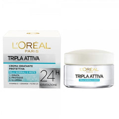 L'OREAL TRIPLA ATTIVA CREMA IDRATANTE PROTETTIVA VISO PELLI NORMALI O MISTE 24H 50ML