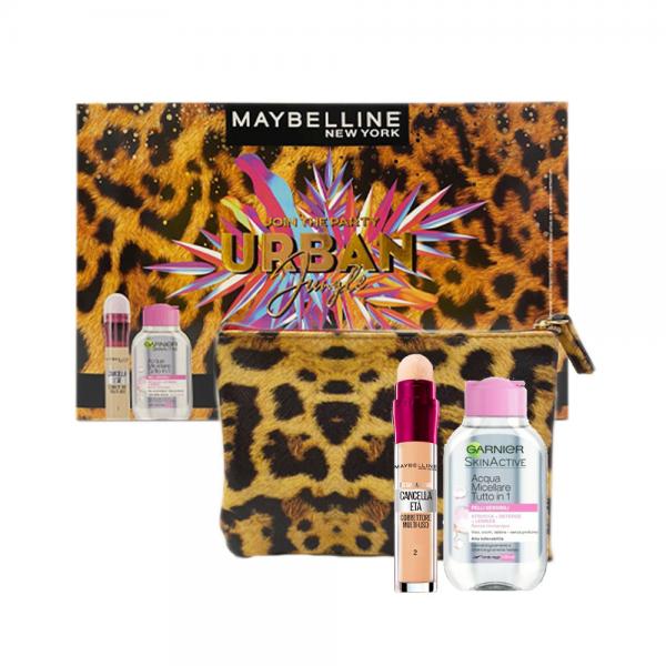 MAYBELLINE JOIN THE JUNGLE PARTY COFANETTO REGALO CORRETTORE ANTI ETA' 02 E GARNIER ACQUA MICELLARE 100ML CON POCHETTE