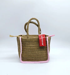 Naj-Oleari Borsa piccola in paglia Set Flo2 rosa