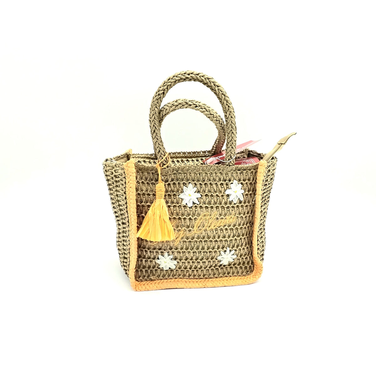 Naj-Oleari Borsa piccola in paglia set Flo2 Arancione