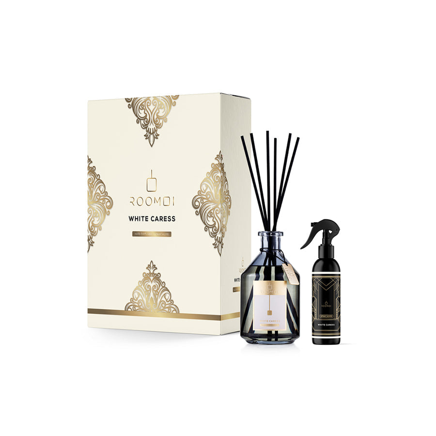 Roomoi Profumatore per Ambienti White Caress Reed Diffusorer + Spray Home
