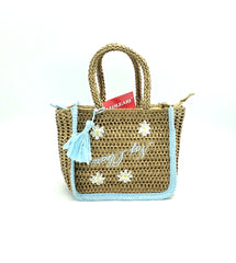 Naj-Oleari Borsa piccola in Paglia set Flo2 azzurro