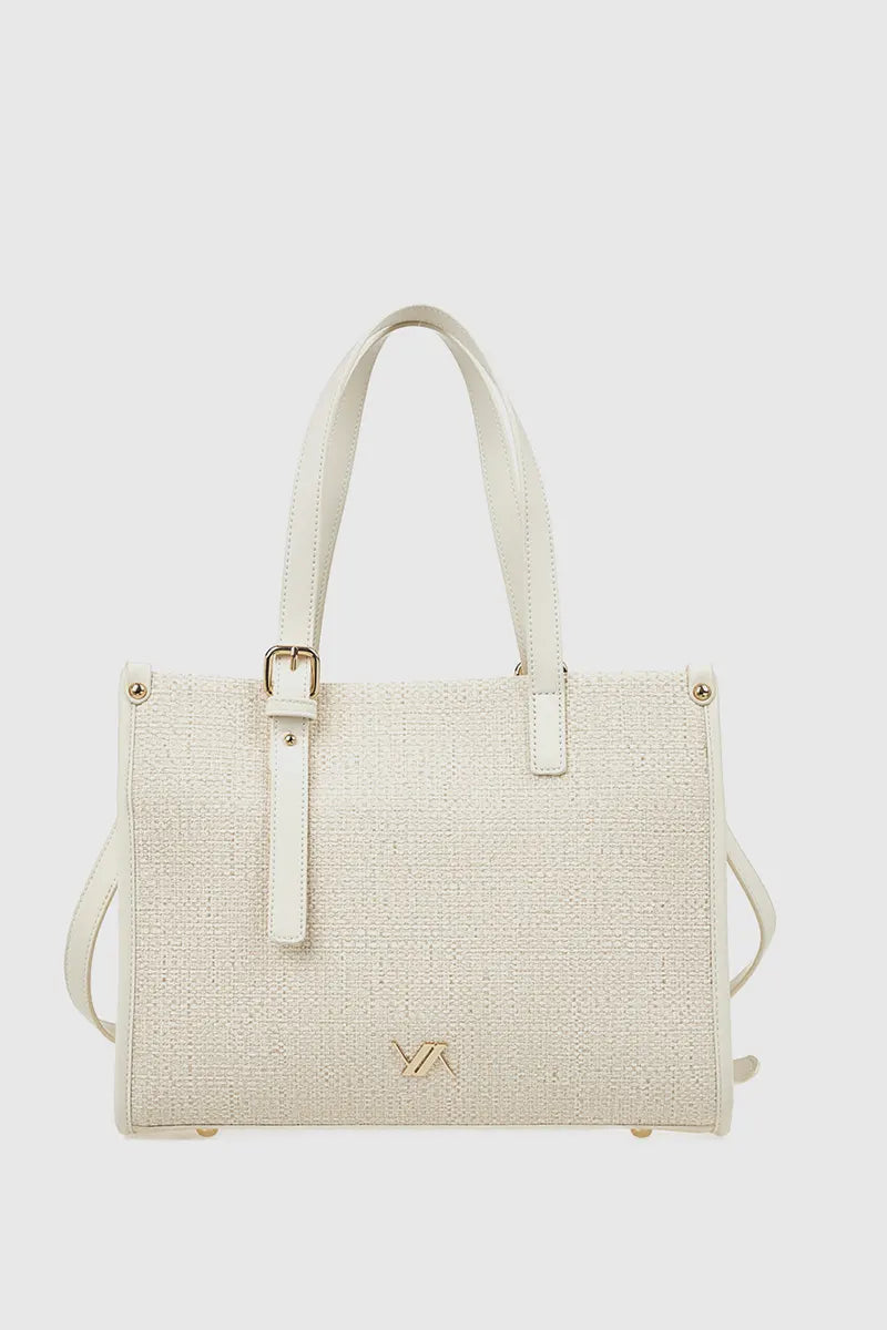 VERDE FASHION Shopper in rafia ed ecopelle