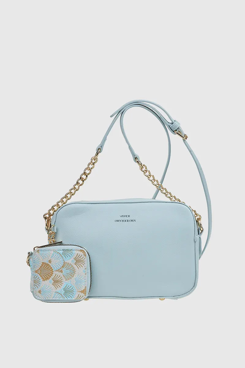 VERDE FASHION Borsa a Tracolla Aqua con Portamonete
