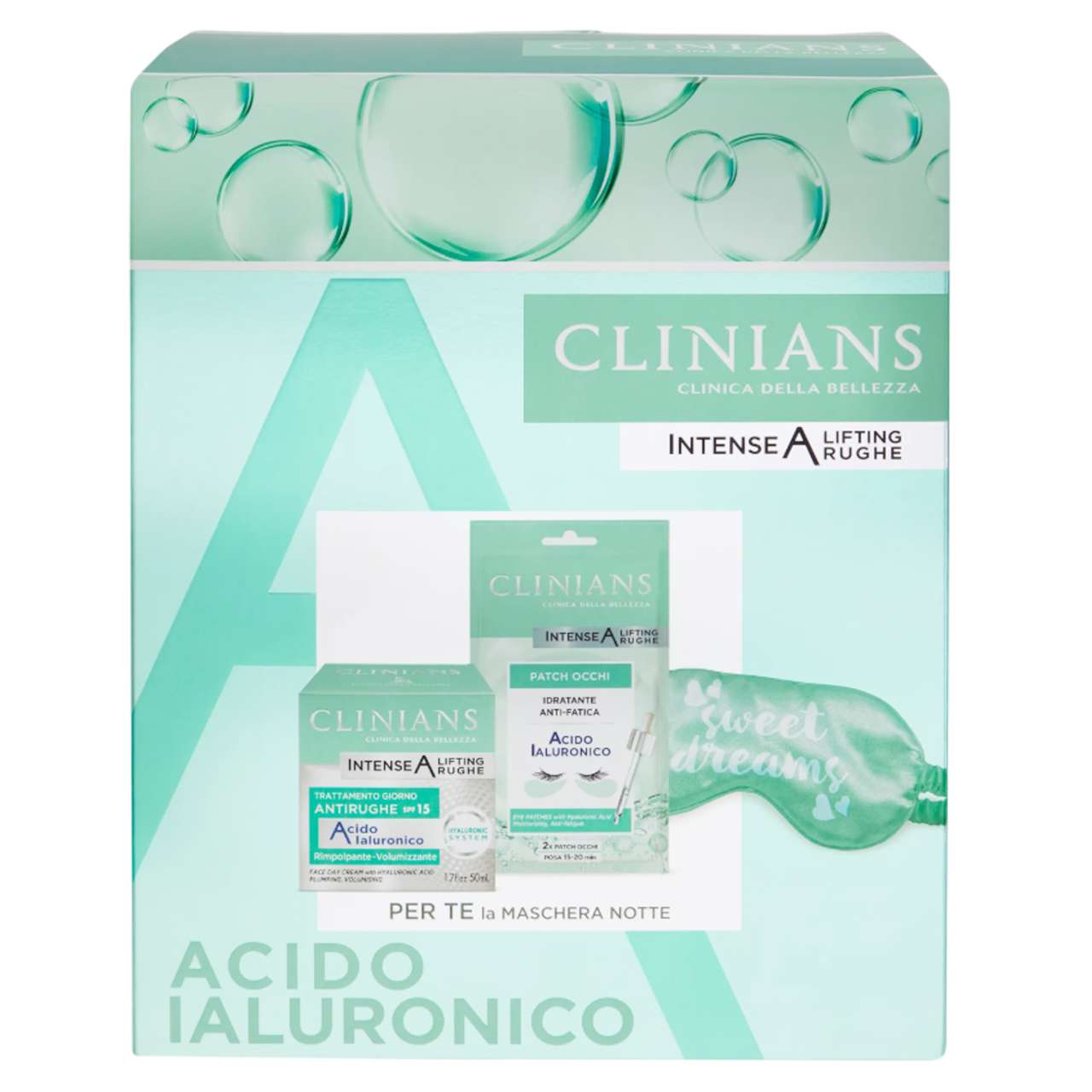 Clinians Confezione Intense A Lifting Rughe Trattamento Giorno 50ml  + Patch Occhi + Mascherina Notte