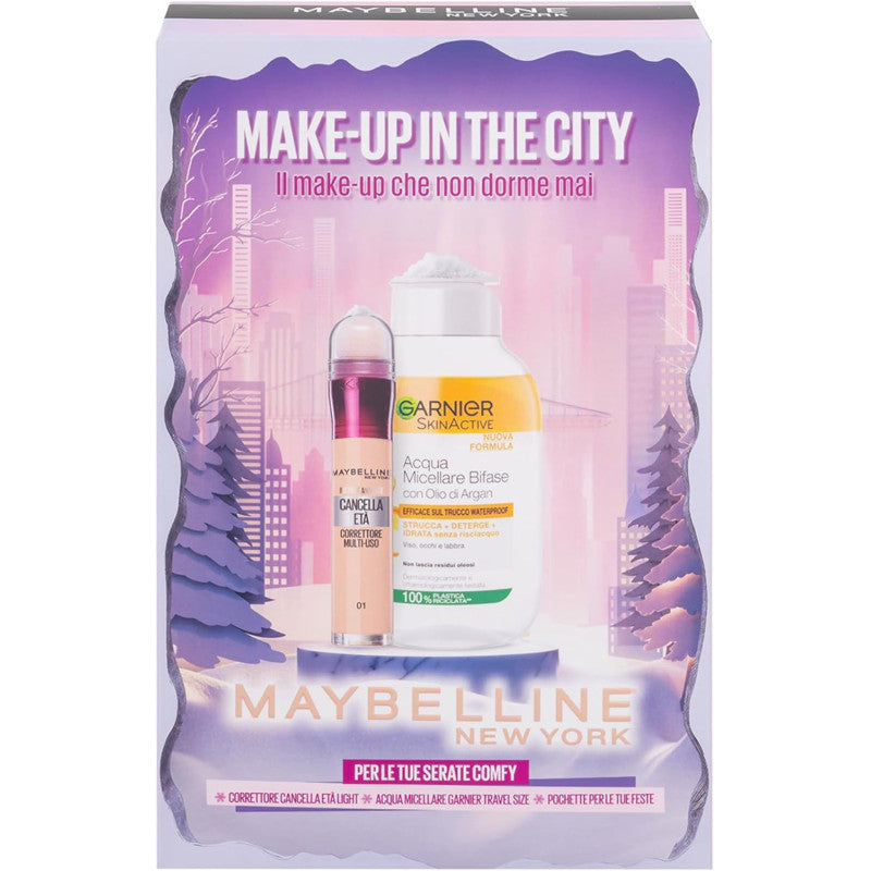 Maybelline Make-up in the City Confezione Correttore Cancella Età + Acqua Micellare con pochette