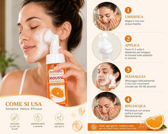 Derma Kleans Mousse Vitamina C Detergente Viso con Spazzola in Silicone – Mousse Detergente Idratante e Illuminante, Pulizia Profonda Delicata per Tutti i Tipi di Pelle - da 150ml