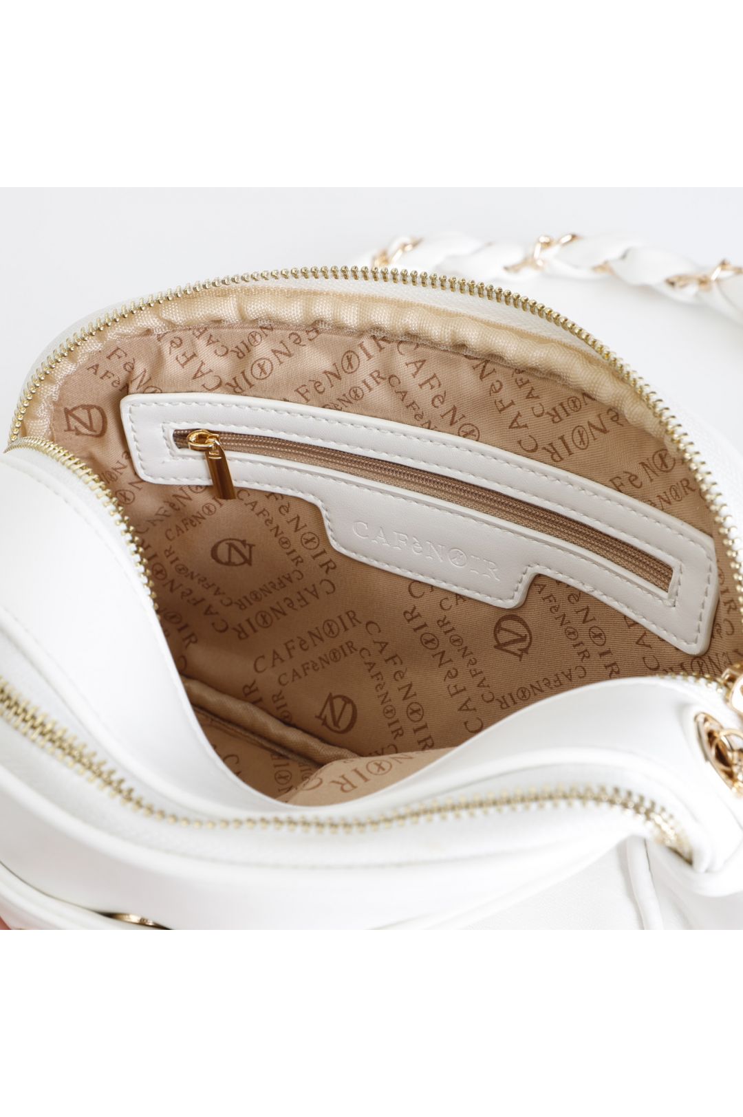 CafèNoir Camera Bag Morbida con Tracolla con Infilatura Bianco