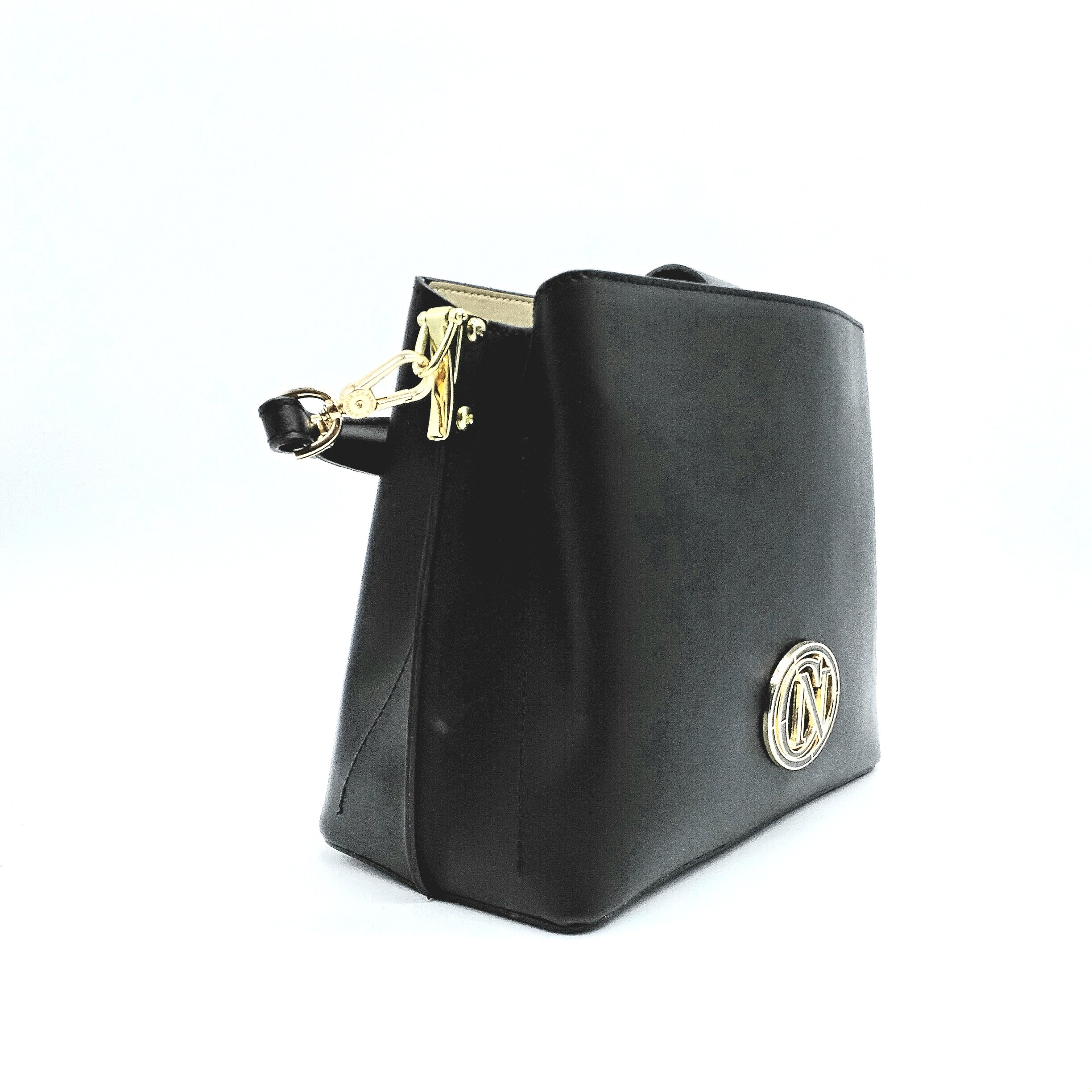 Cafènoir Borsa a secchiello in pelle liscia con logo smaltato OP1016