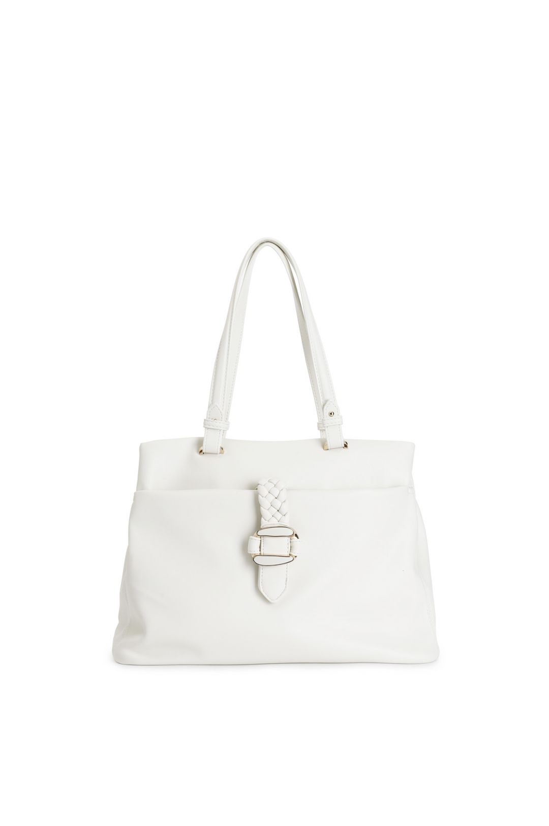 CafèNoir - Shopping Bag morbida con tasca frontale e passante a treccia in metallo bianco