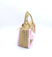 Naj-Oleari Borsa piccola in paglia Set Flo2 rosa