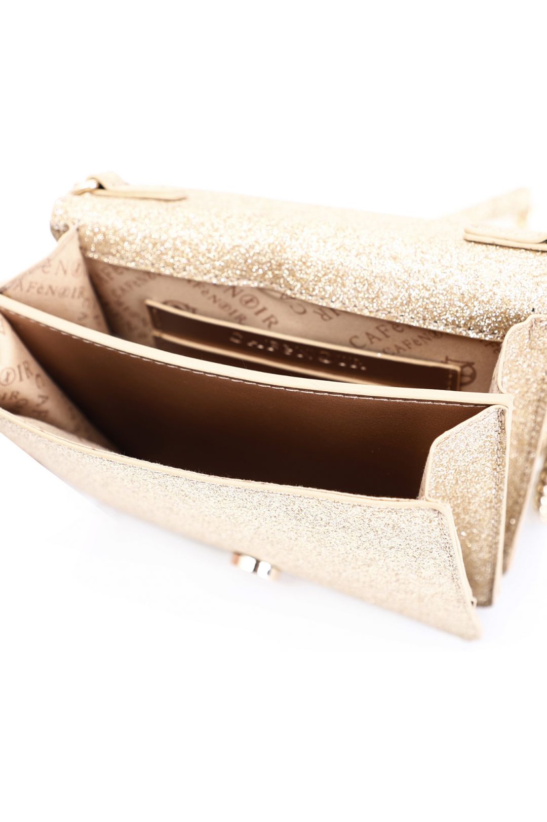 CafèNoir mini bag glitterata con borchie esagonali oro