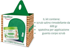 Equilibra Kit Scrub Corpo Rimodellante Esfoliante anti-cellulite tonificante naturale con sale marino e guanto scrub incluso per pelle nutrita e levigata