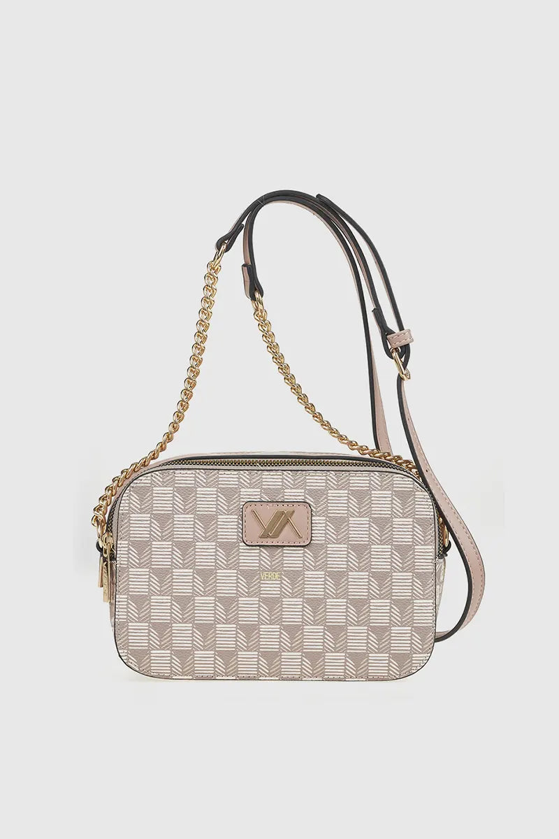 VERDE FASHION Pochette doppia tasca motivo geometrico