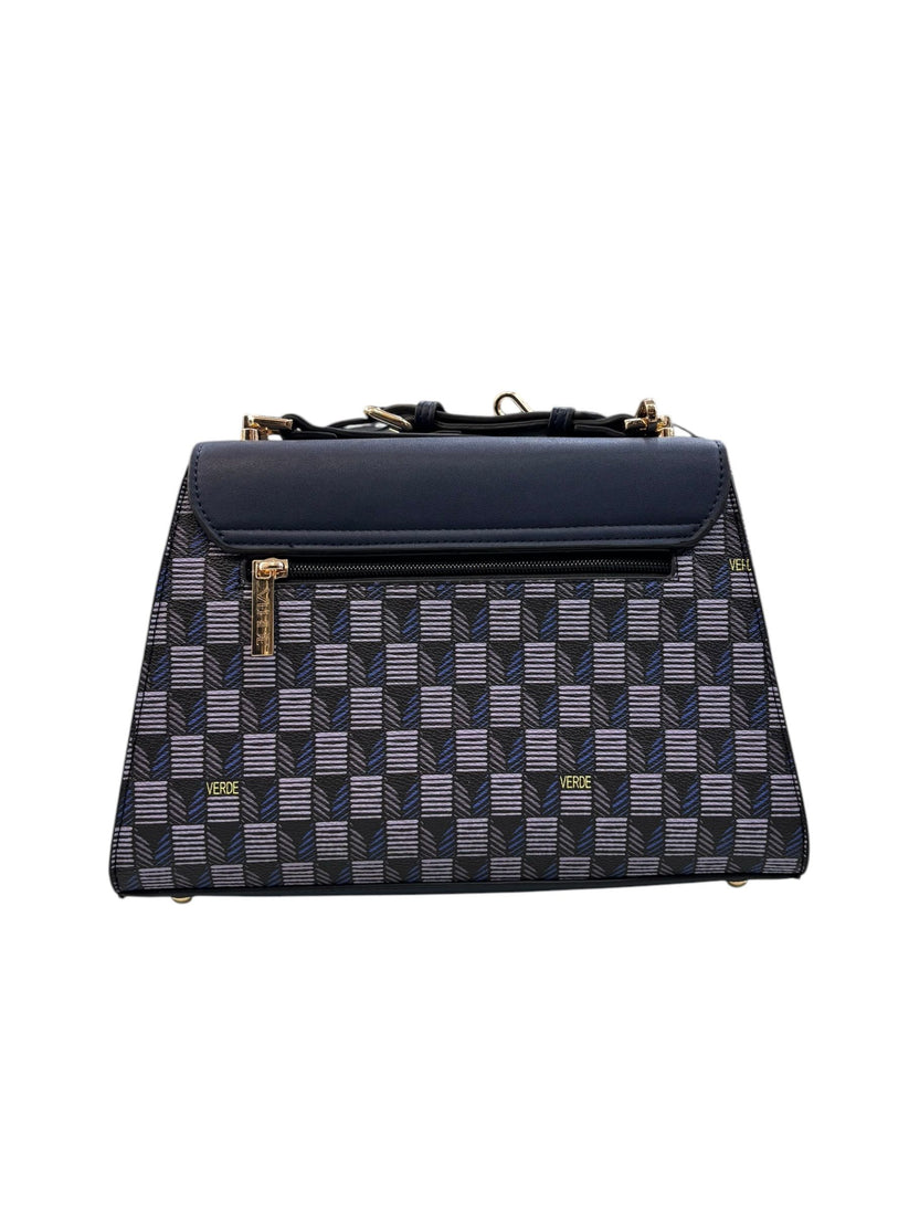 VERDE FASHION Borsa Blu Motivo Geometrico