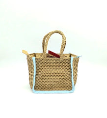Naj-Oleari Borsa piccola in Paglia set Flo2 azzurro