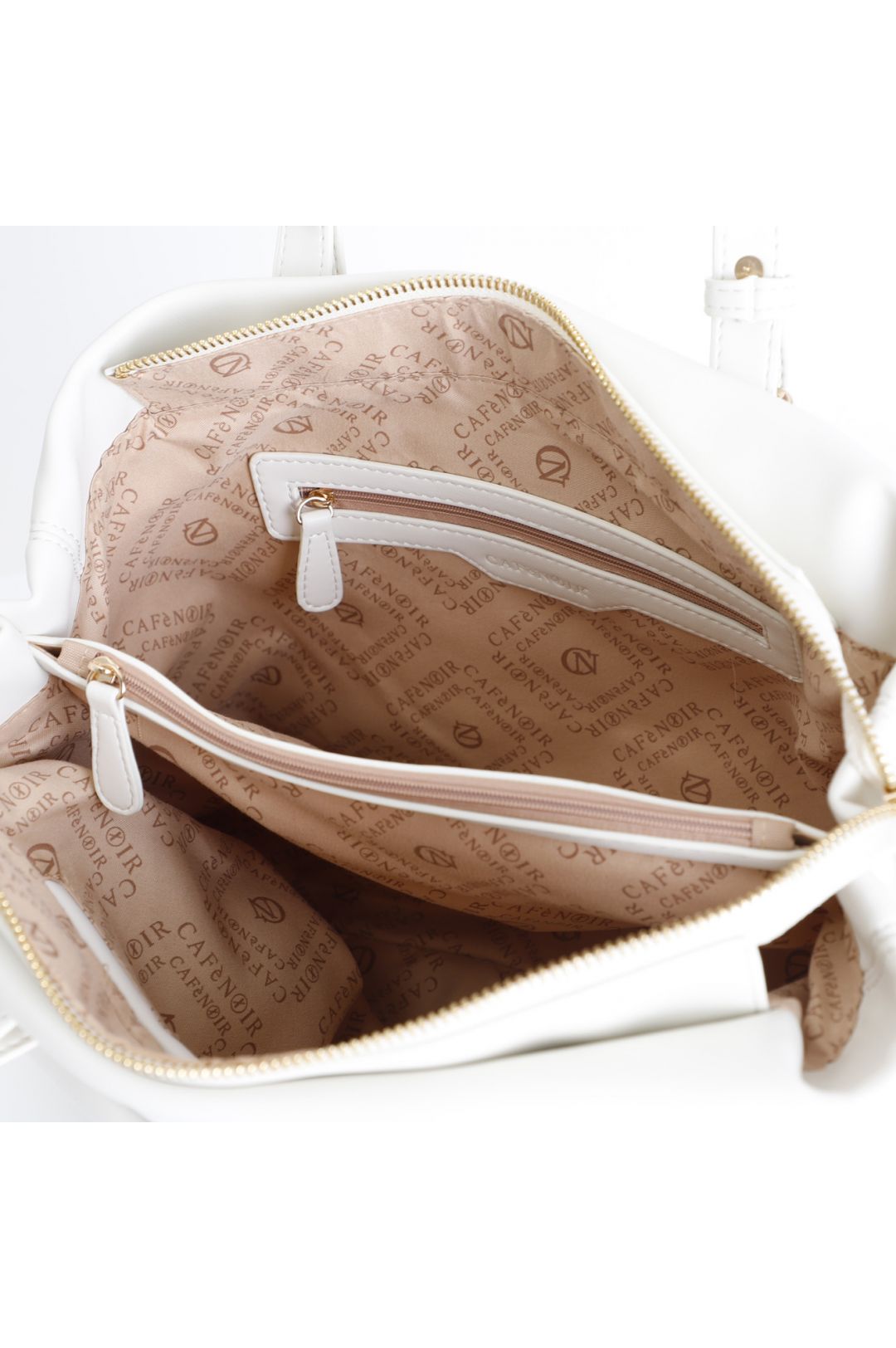 CafèNoir - Shopping Bag morbida con tasca frontale e passante a treccia in metallo bianco