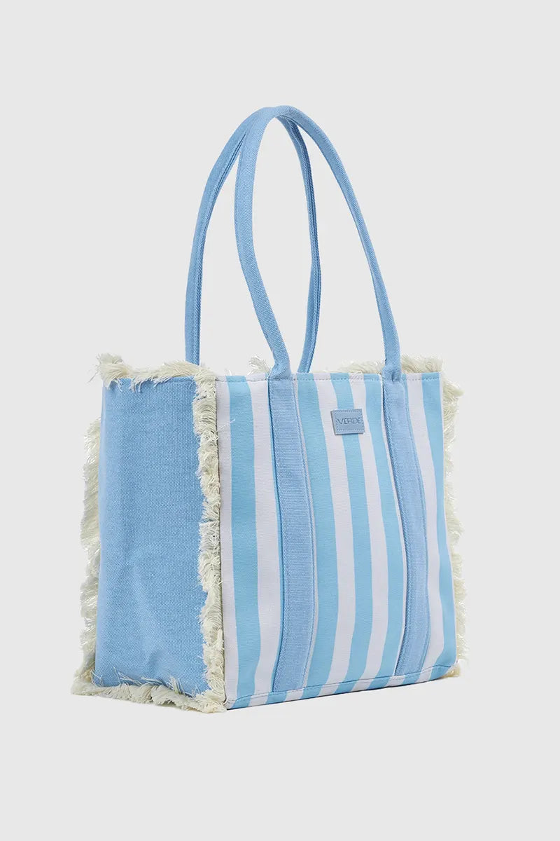 VERDE FASHION | Borsa mare in canvas a righe