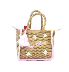 Naj-Oleari Borsa piccola in paglia Set Flo2 rosa