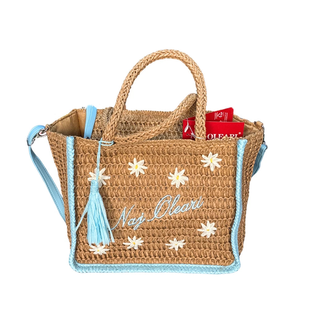 Naj-Oleari Borsa in paglia linea Flo con profili azzurri