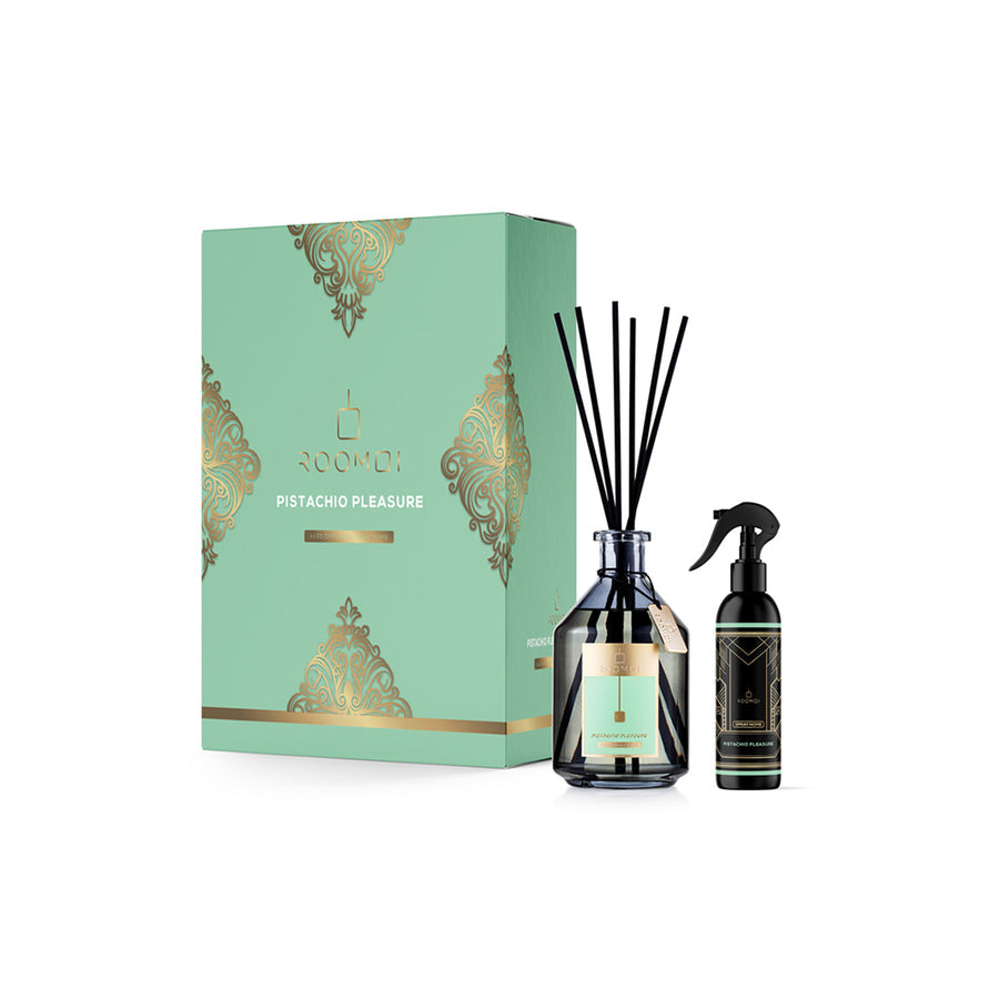 Roomoi Profumatore per Ambienti Pistachio Pleasure Reed Diffusorer + Spray Home