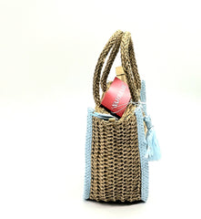 Naj-Oleari Borsa piccola in Paglia set Flo2 azzurro