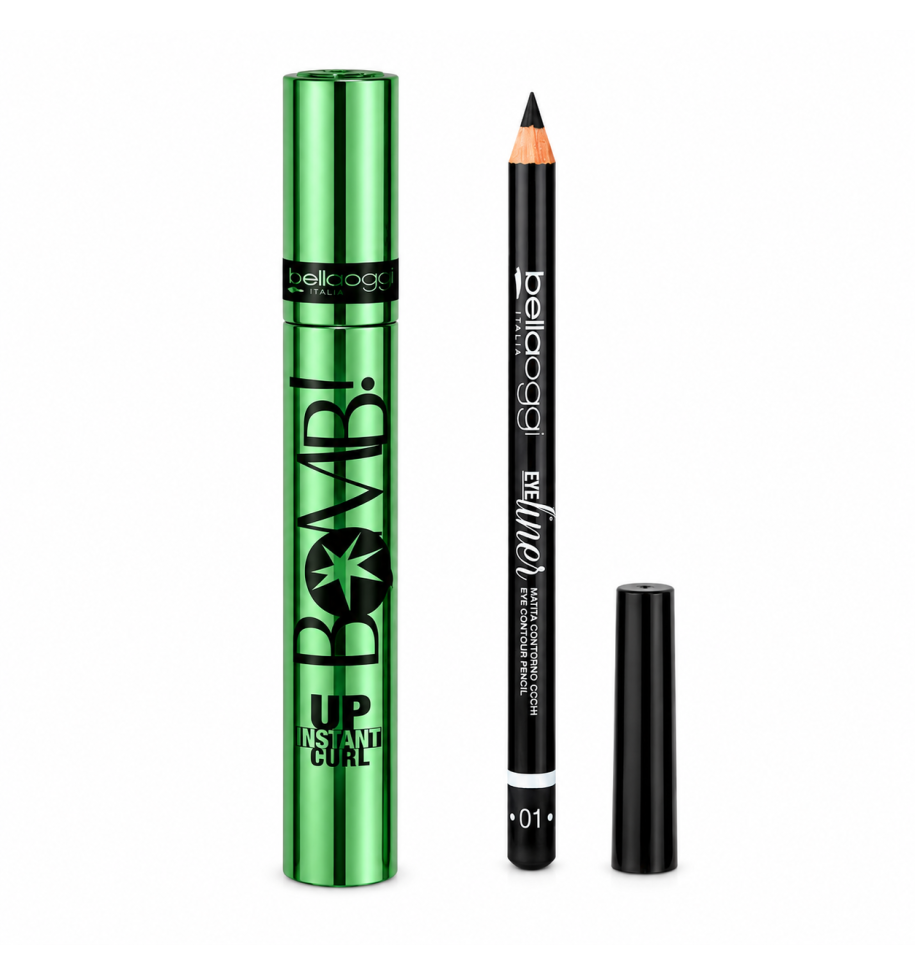 BELLAOGGI MASCARA BOMB CURL + MATITA OCCHI 01 NERA – SGUARDO DEFINITO E CIGLIA CURVATE