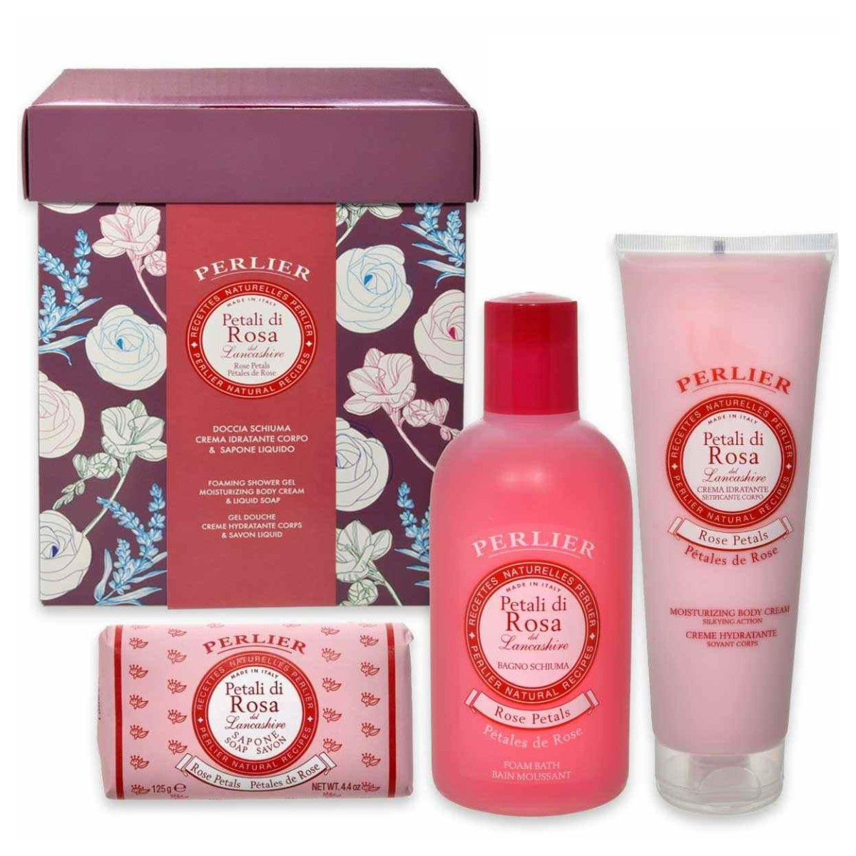 Perlier Cofanetto Petali di Rosa Bagnoschiuma + Crema Idratante Corpo e Sapone